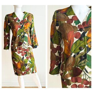 Vintage Guy Laroche Botanical Print Linen Blend Skirt Suit S